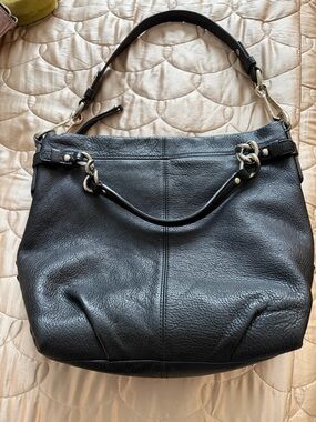 Coach Black Pebbled Leather Hobo Tote with Silver-Tone Hardware